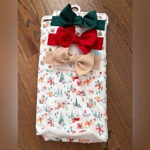 Danbar Christmas Festive baby girls Headband and Blanket Set new with tags